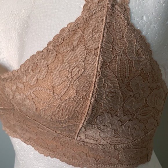 FREE PEOPLE NWT NUDE TAN LACE RACERBACK BRALETTE SIZE XS - Picture 4 of 9